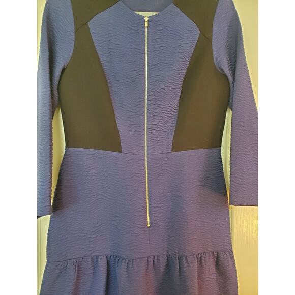 Sandro Paris Long Sleeve Dark Blue Black Crepe Color-Blocked Mini Dress, Size 8 - Picture 6 of 11
